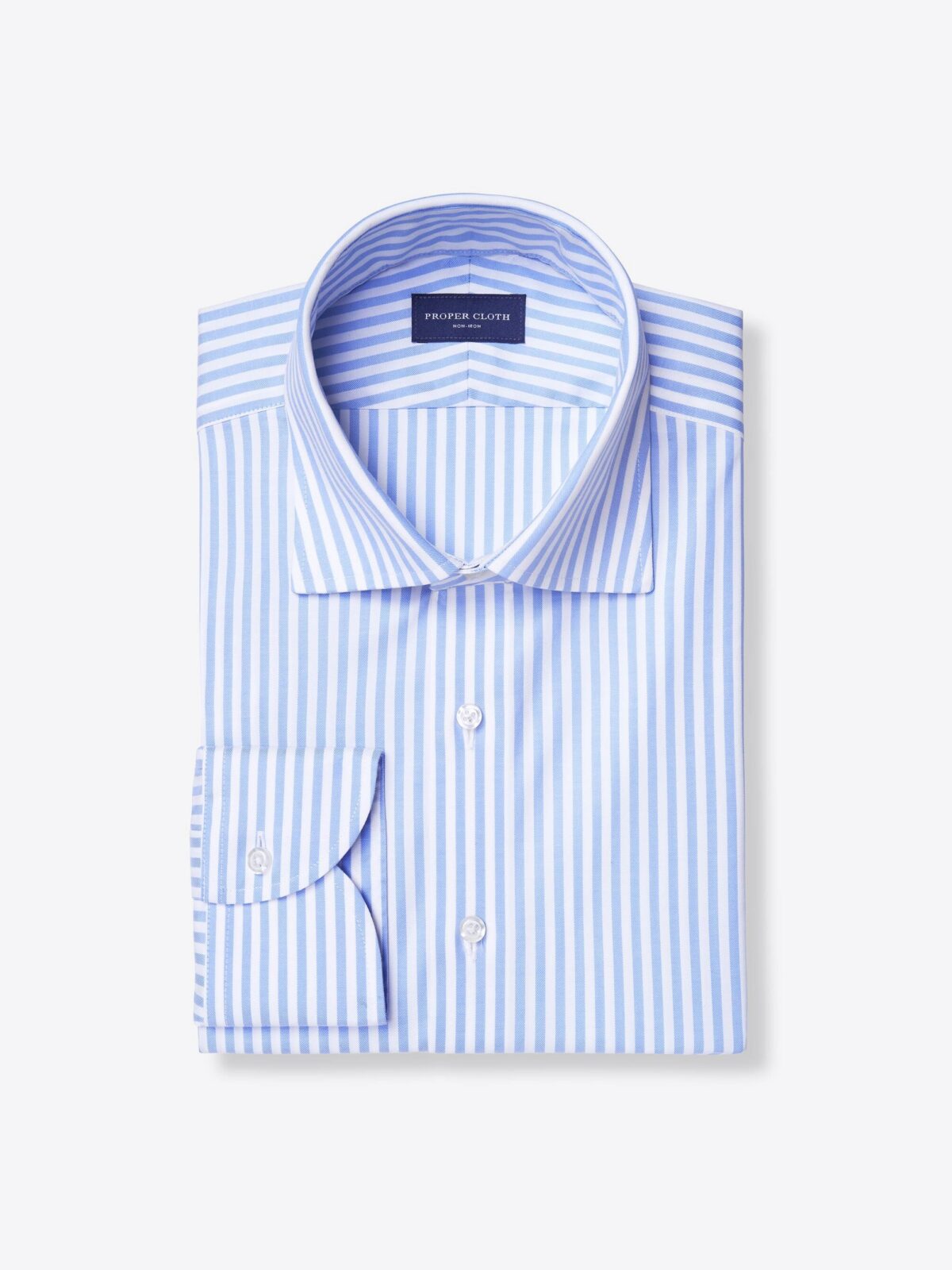 Non-Iron Stretch Light Blue Bengal Stripe Shirt by Proper Cloth