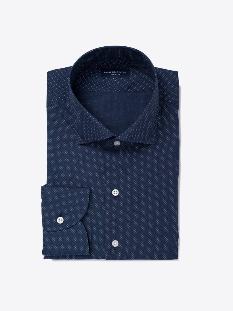 Navy and White Pindot Print Tailor Made Shirt 