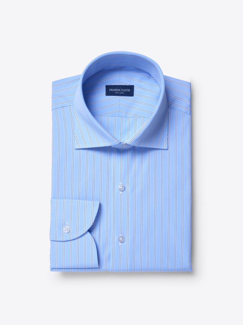 Image 109: Men’s Thomas Mason Light Blue Multi Stripe Broadcloth Thumb