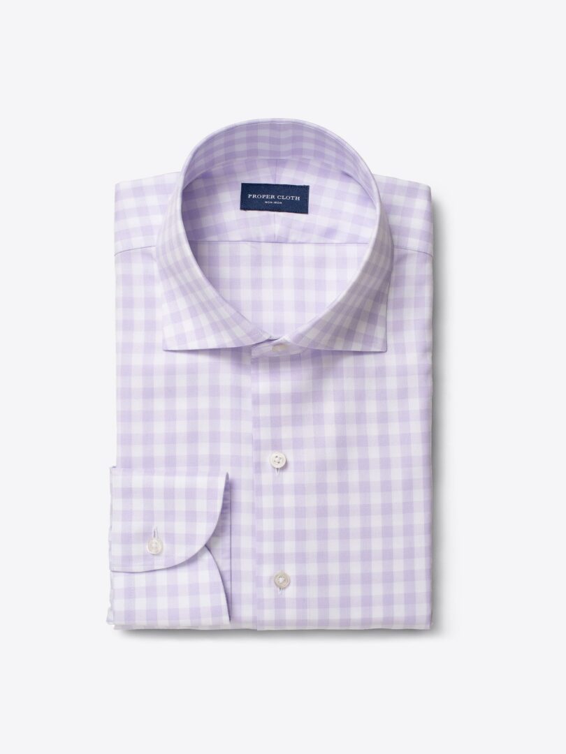 Non-Iron Large Lavender Gingham Fitted Shirt 