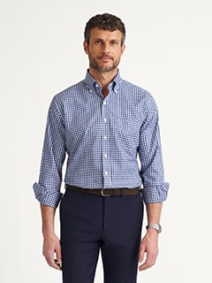 Proper Cloth Men's Non-Iron Supima Navy Blue Gingham Office Button Down Tailor Made Shirt