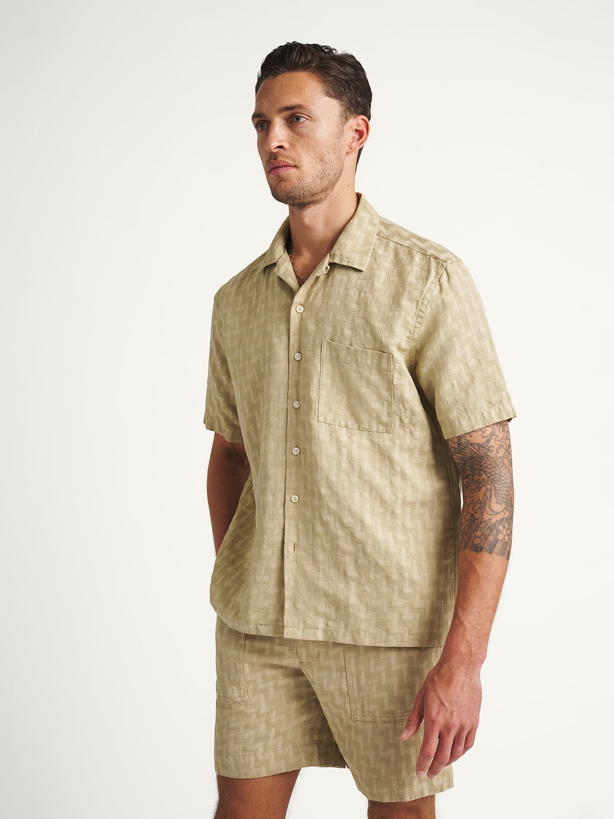 linen blend dress shirt Men's Linen Blend Resort Print Shirt Style V XX-Large / MULTI