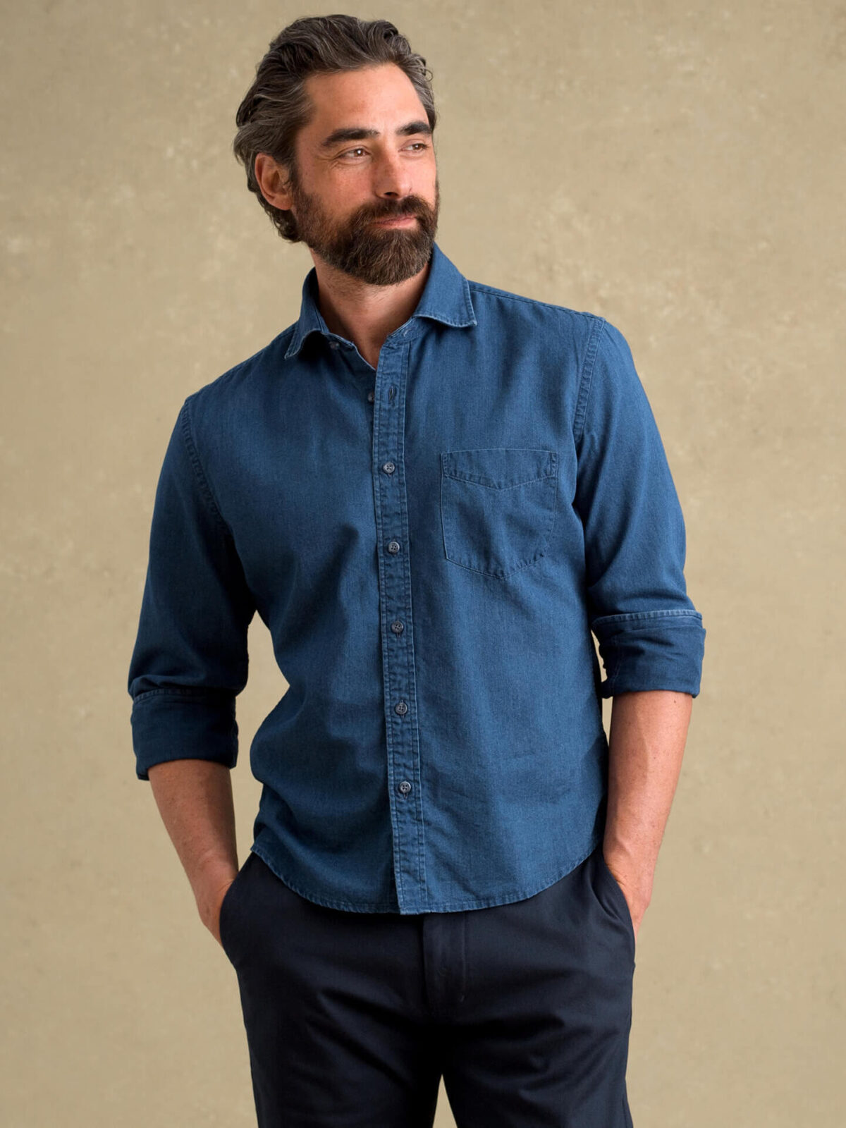 Washed Cotton and Tencel Denim Shirt by Proper Cloth