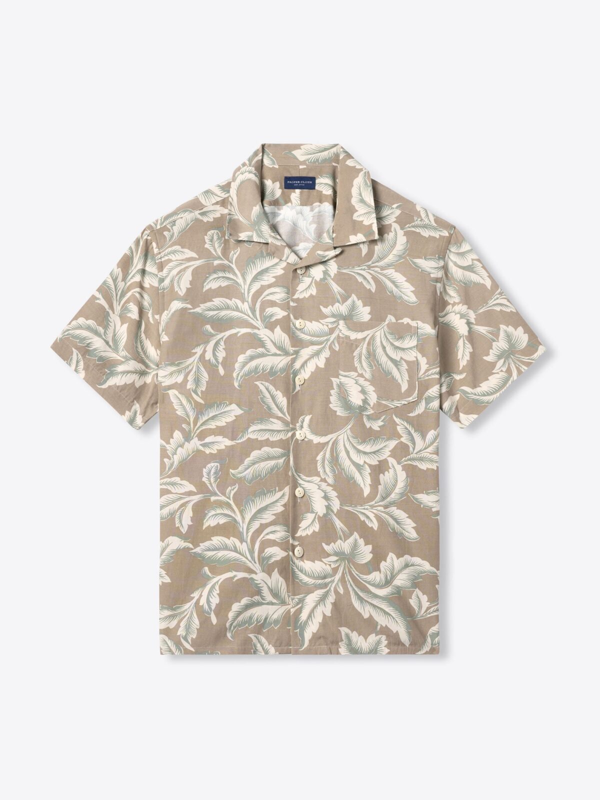 Japanese Beige Rayon Blend Aloha Print Shirt by Proper Cloth