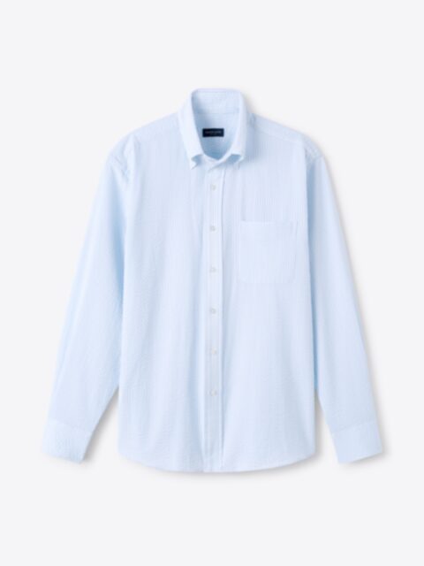 Shop Albini Light Blue Striped Seersucker