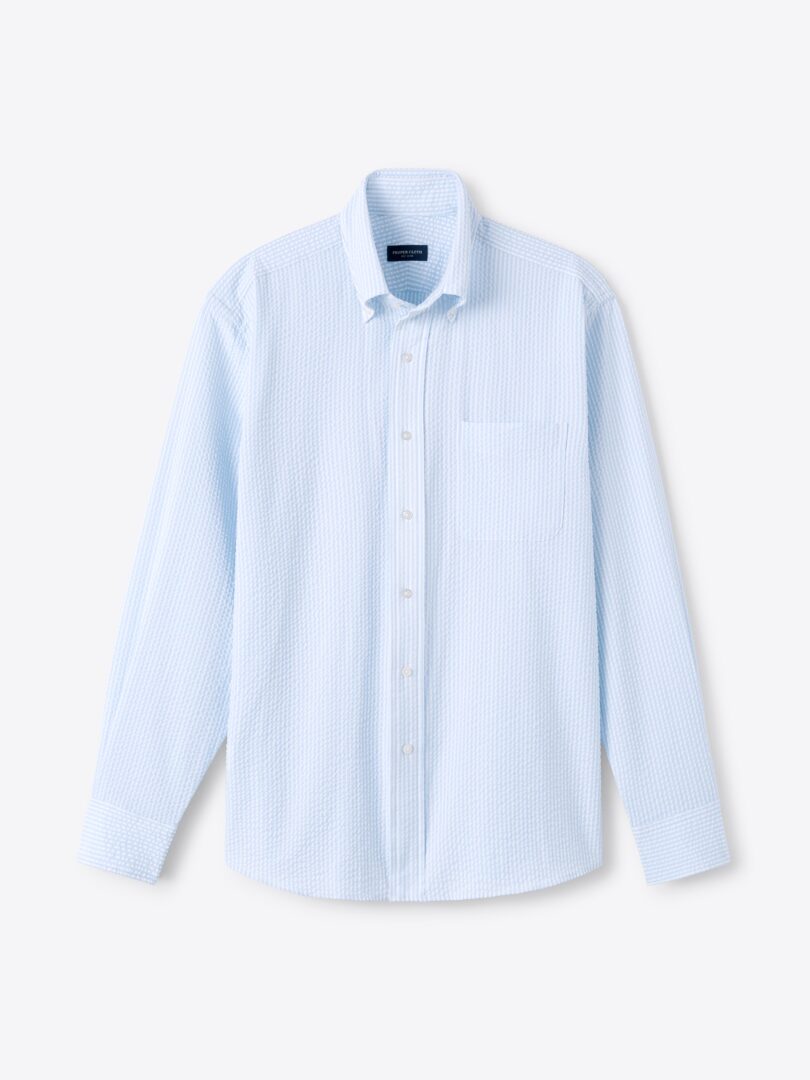 Albini Light Blue Striped Seersucker 