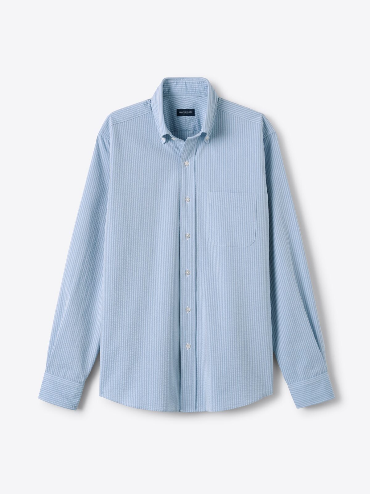 The Portuguese Seersucker Shirt in Light Blue Stripe
