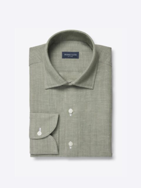 Faded Sage Green Cotton and Linen Blend Shirt by Proper Cloth