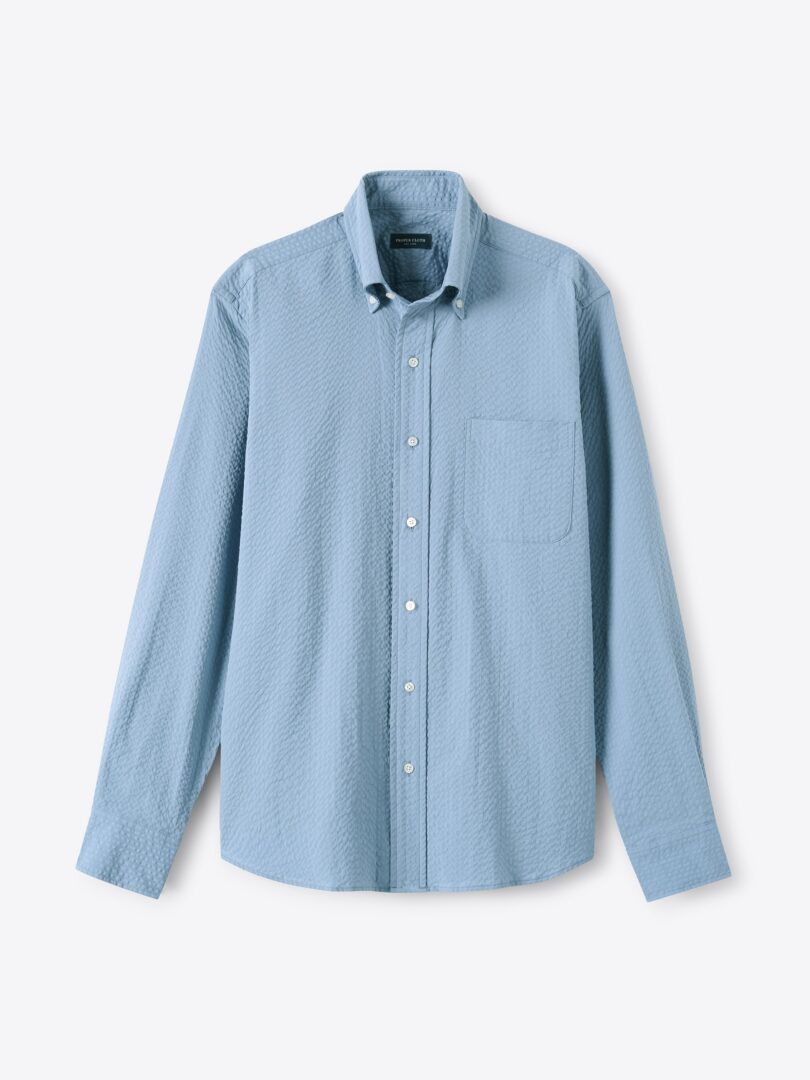 Men’s Albini Atlantic Blue Wide Seersucker Thumb