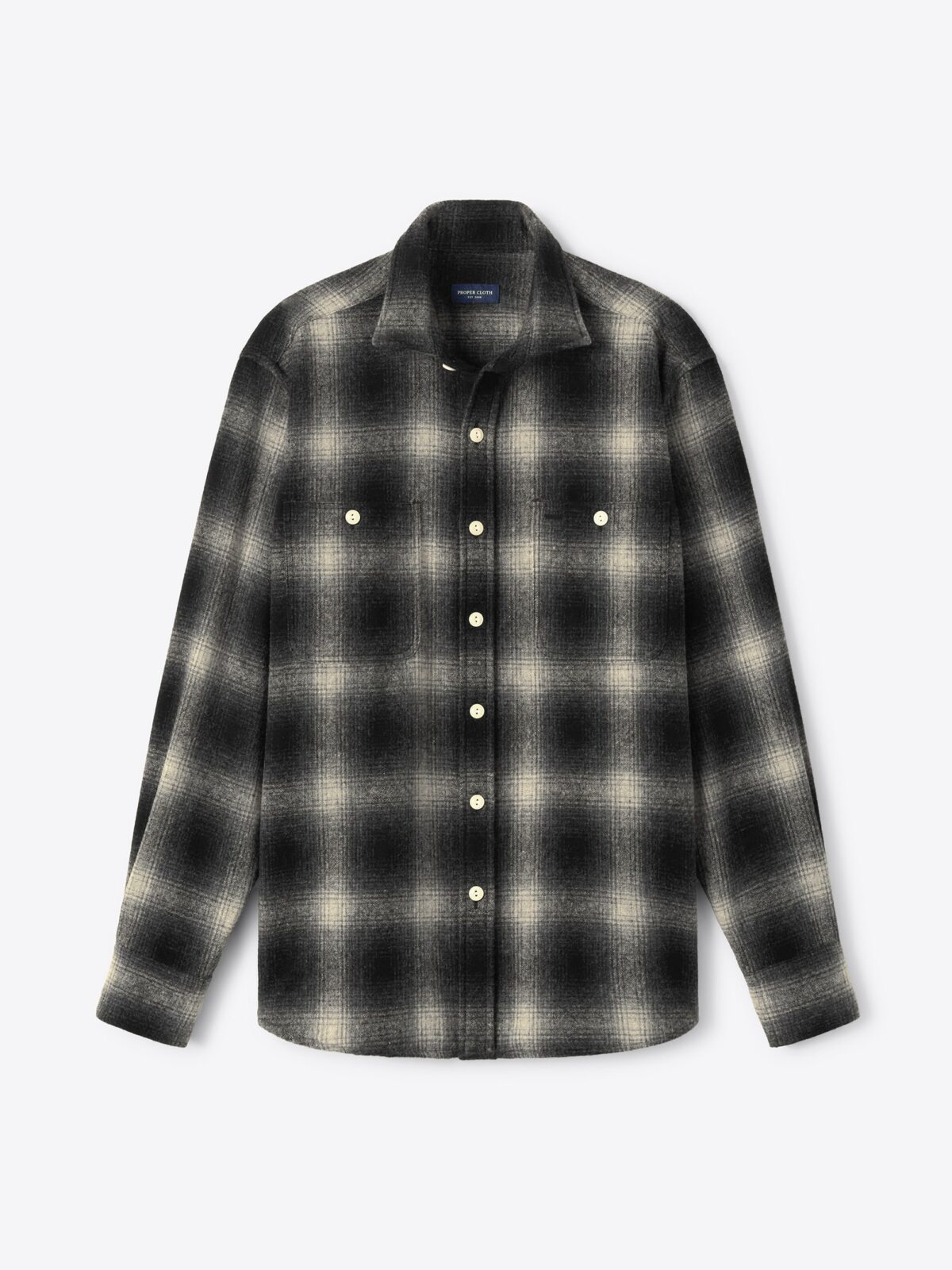 Japanese Grey Wool Ombre Plaid Shirt by Proper Cloth