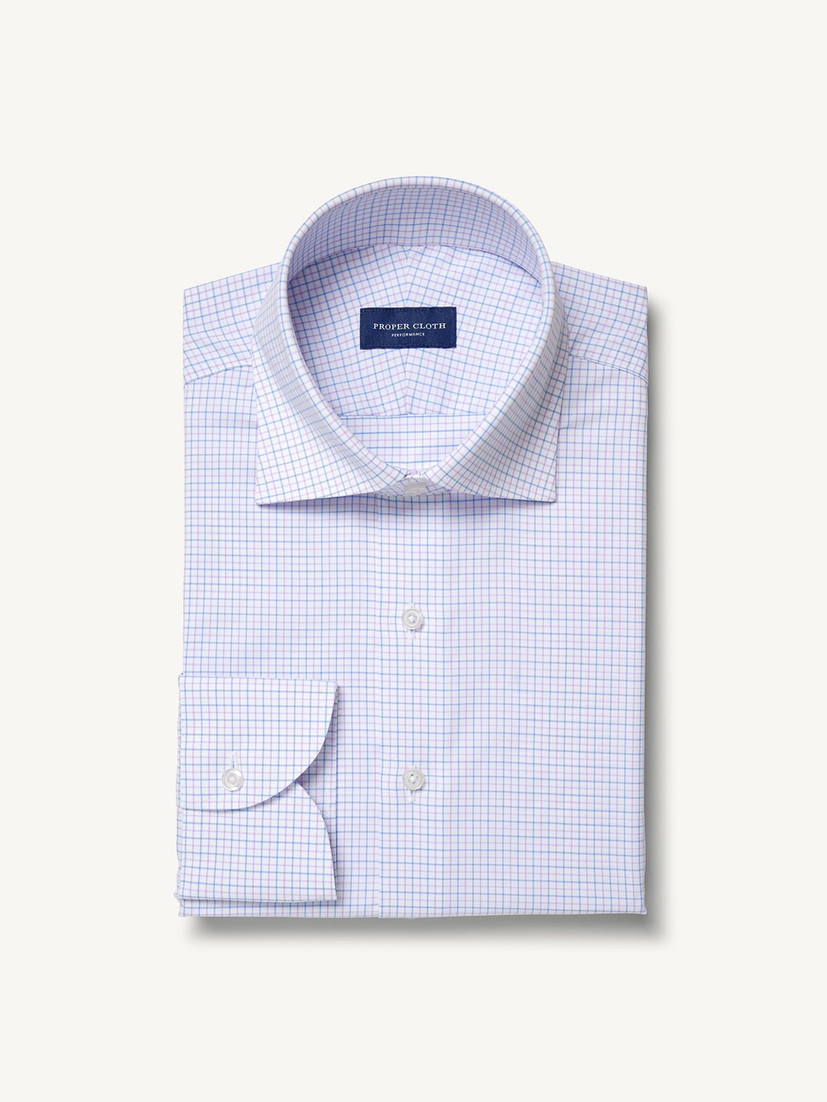 Proper Cloth Men's Blue and Lavender Tattersall Performance Blend Custom Dress Shirt - Blue, Size: 20, Big, Tall, Nylon