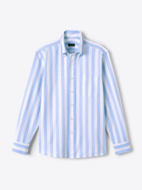 Shop Washed Light Blue Extra Wide Stripe Lightweight Oxford