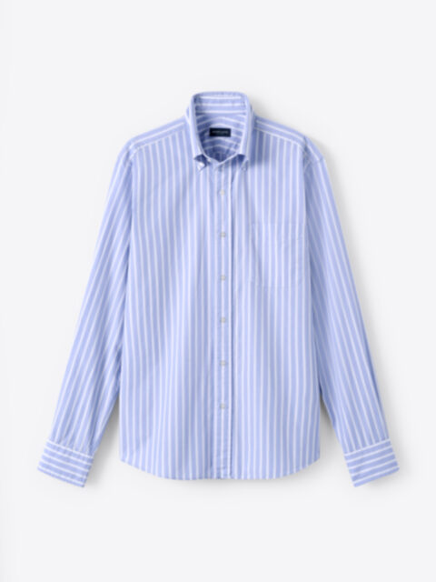 Shop Troy White and Slate Blue Stripe 100s Washed Poplin