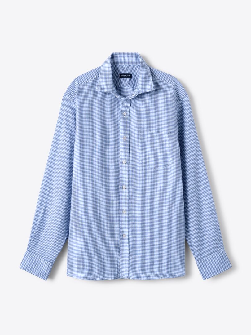 Blue Small Gingham Washed Linen 