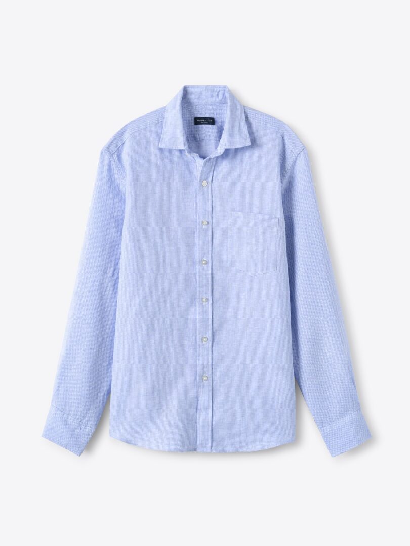 Men’s Blue Houndstooth Washed Linen Thumb