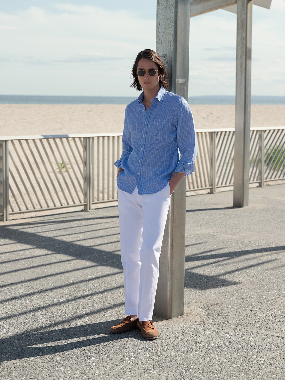 Baird McNutt Ocean Blue Reverse Stripe Irish Linen Shirt by Proper