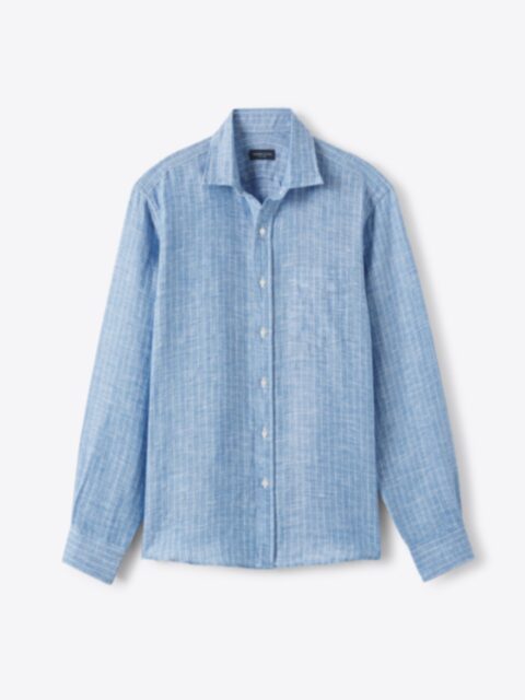 Shop Baird McNutt Ocean Blue Reverse Stripe Irish Linen