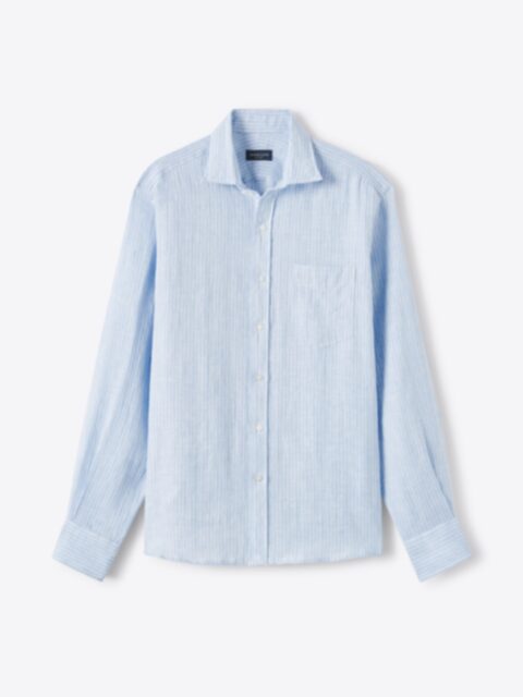 Shop Baird McNutt Blue Reverse Stripe Irish Linen