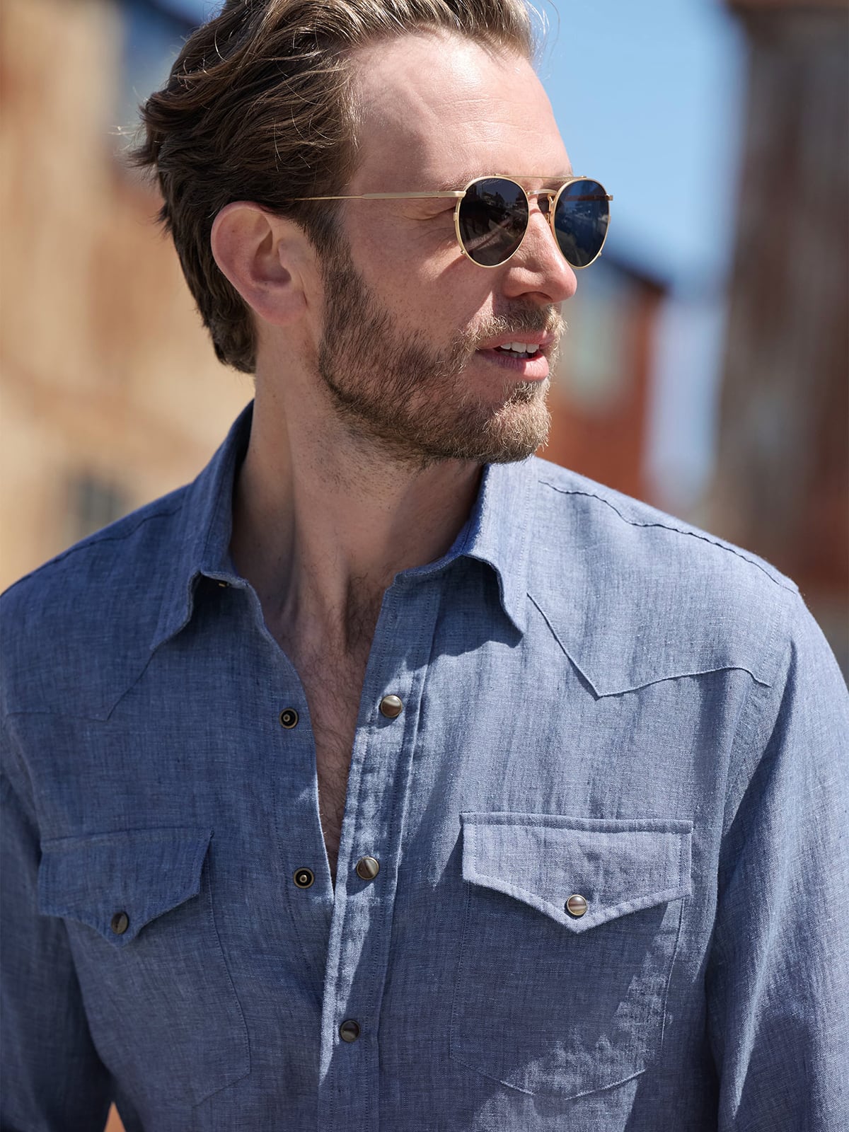 Proper Cloth Men's Baird McNutt Slate Blue Irish Linen Western Shirt - Blue, Size: XS, Regular, 100% Linen