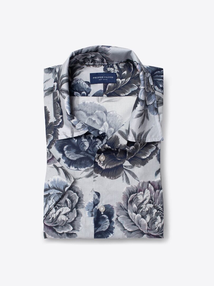 Albiate Blue and Grey Floral Print 