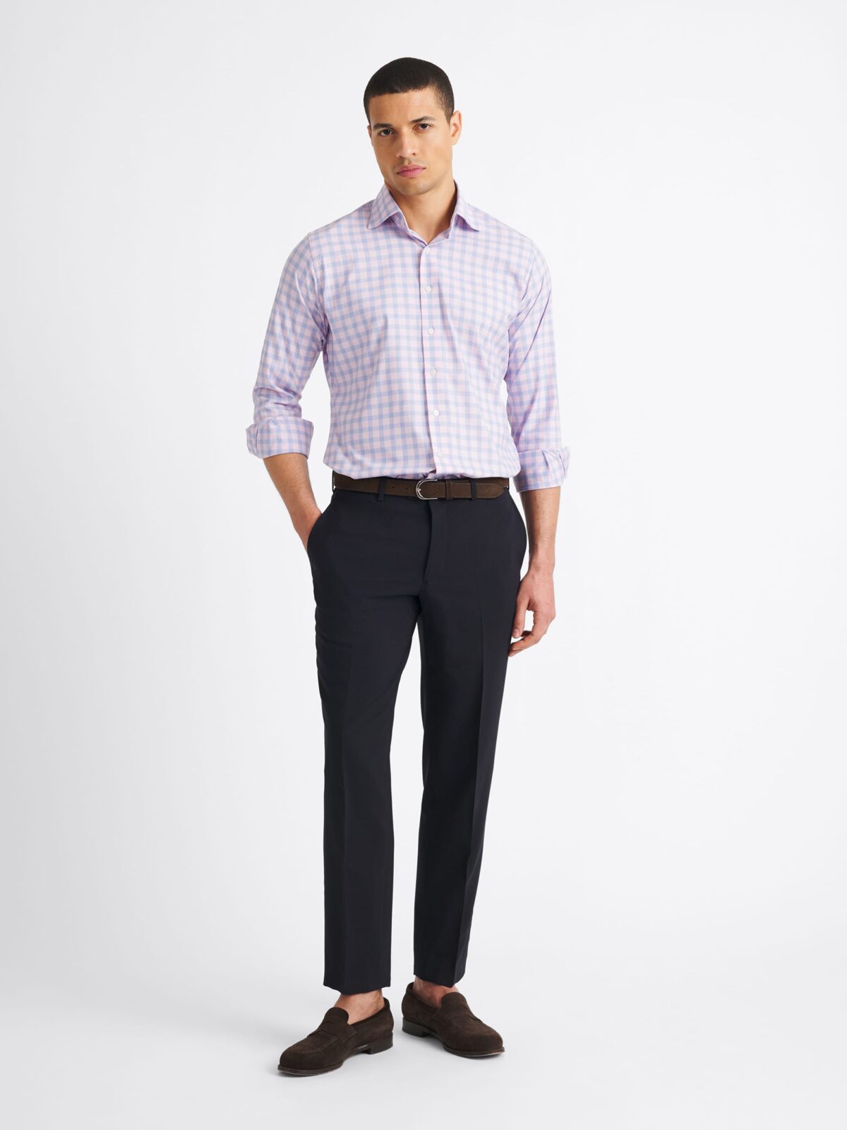 slim fit dress slacks Knit Shirt (Dusty Rose Wool Silk) main image 1