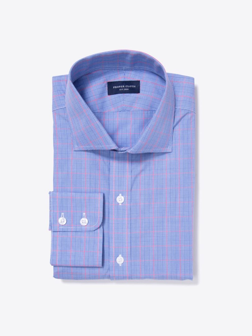 Carmine Blue Red Prince of Wales Check Men's Dress Shirt 