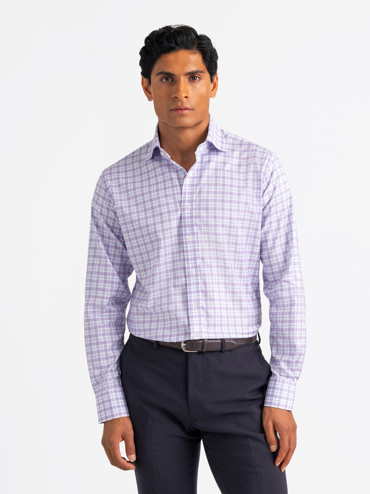 Sutton 120s Lavender and Blue Check Shirt by Proper Cloth