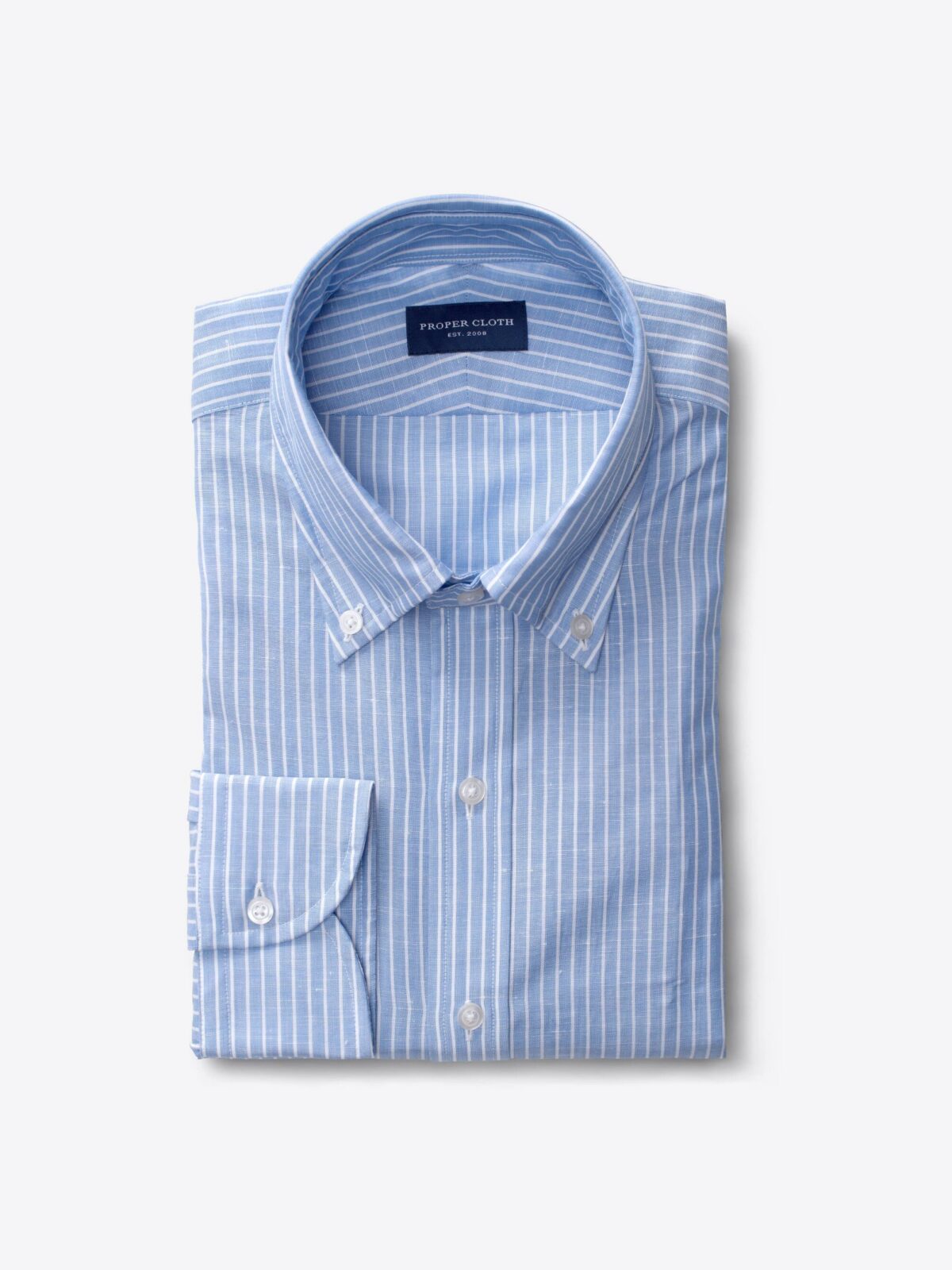 Capri Blue Stripe Cotton Linen Blend Dress Shirt Shirt by Proper Cloth