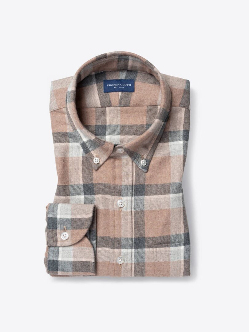 Canclini Beige and Grey Shadow Plaid Beacon Flannel 