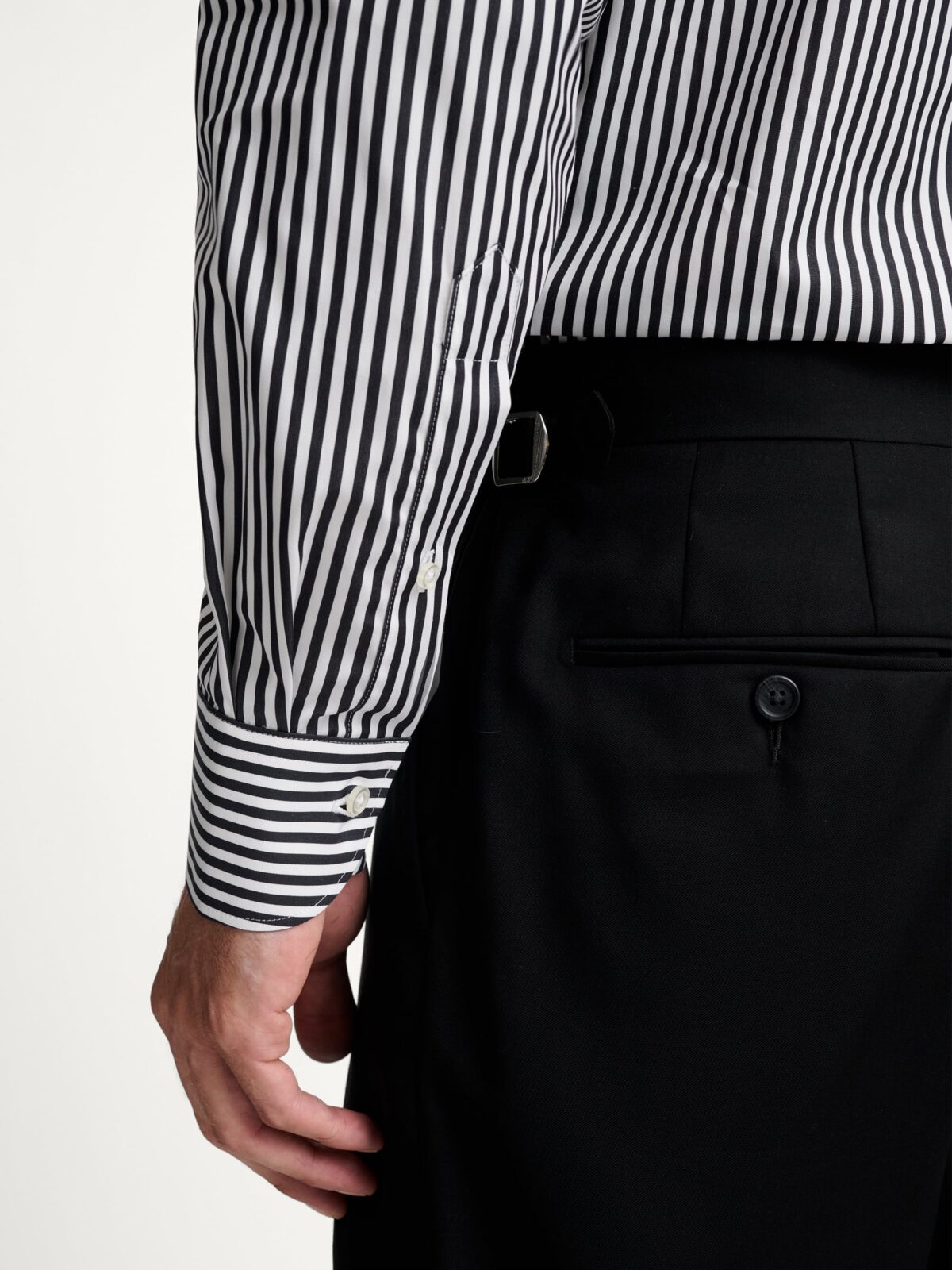 The Thomas Mason Luxury Broadcloth Shirt in Black and White Stripe