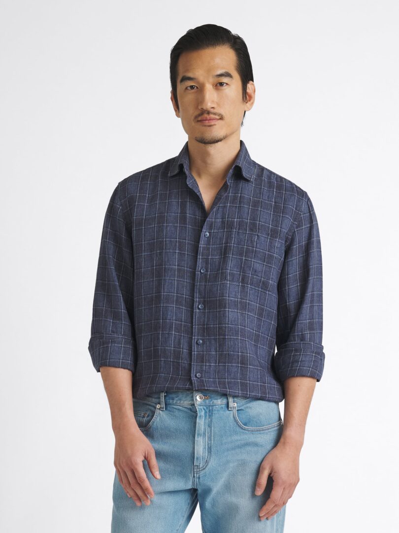 Positano Navy Small Plaid Italian Linen Thumb Detail