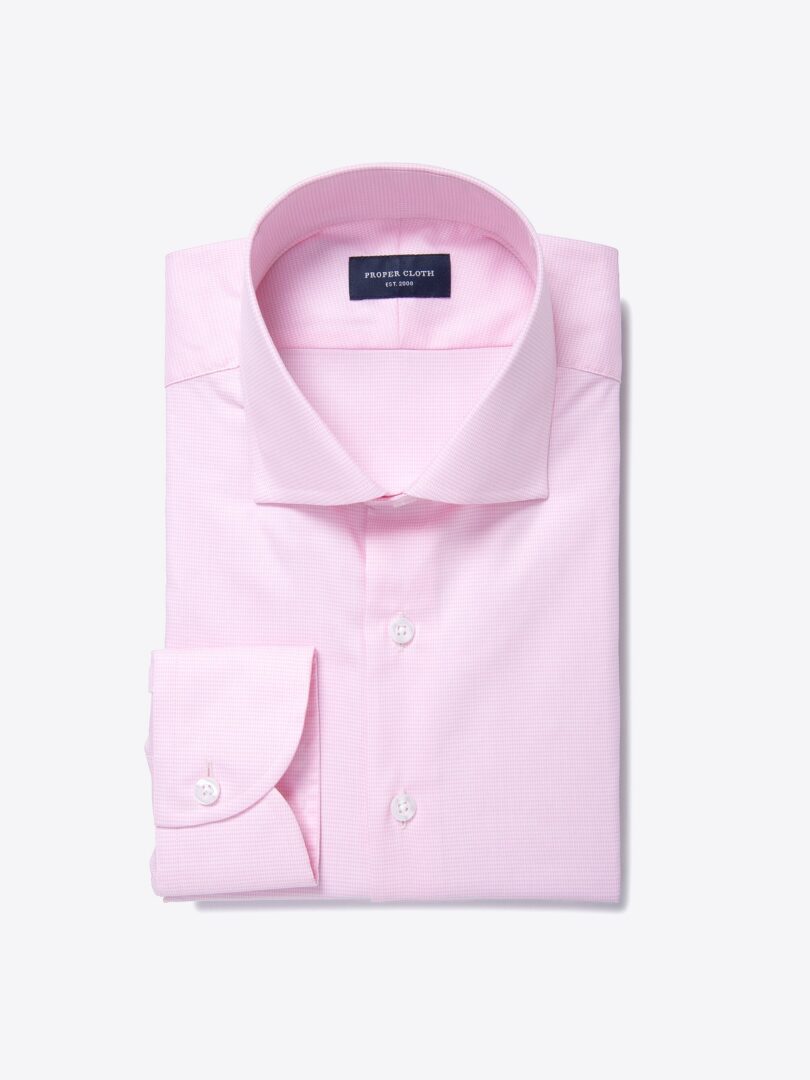 Thomas Mason Pink Wrinkle-Resistant Houndstooth Custom Dress Shirt 