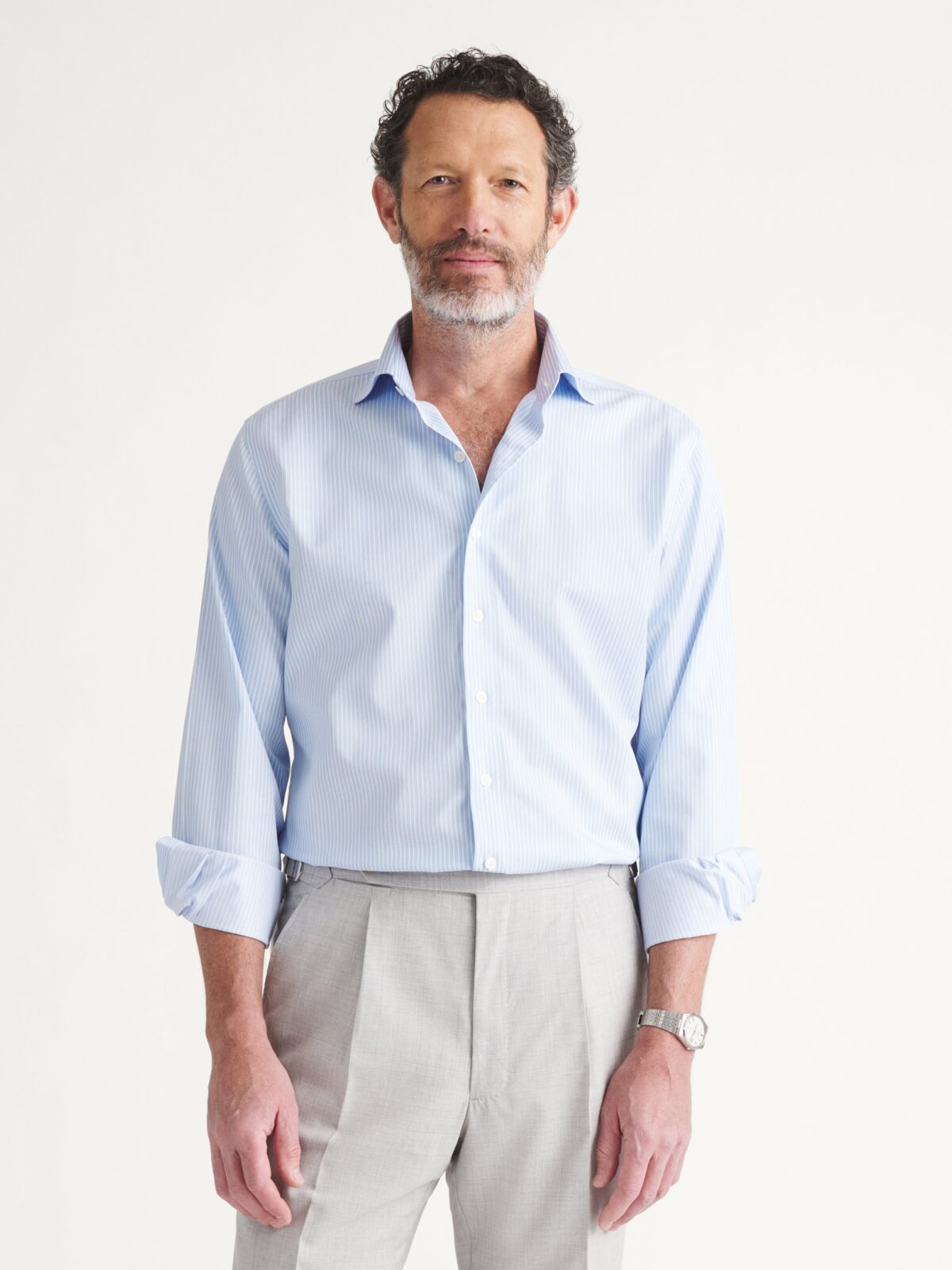 The Thomas Mason Non-Iron Shirt in Blue Stripe