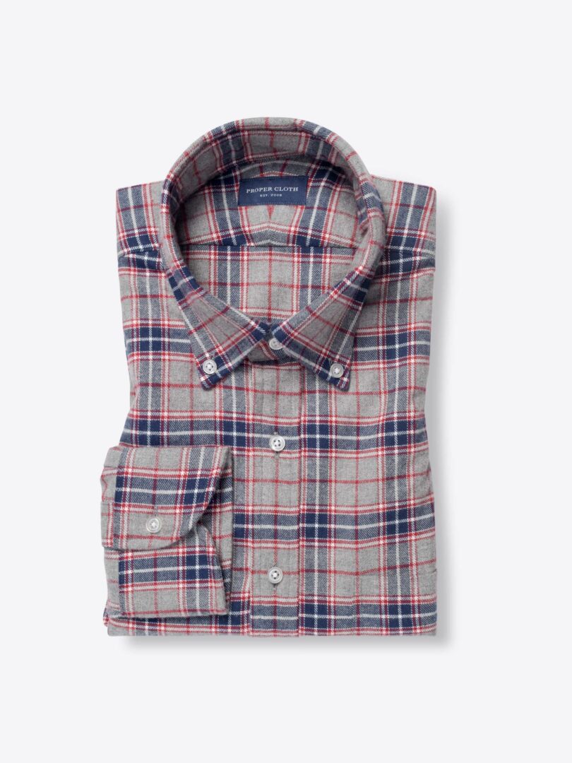 Stowe Red Navy and Grey Plaid Flannel Shirts by Proper Cloth