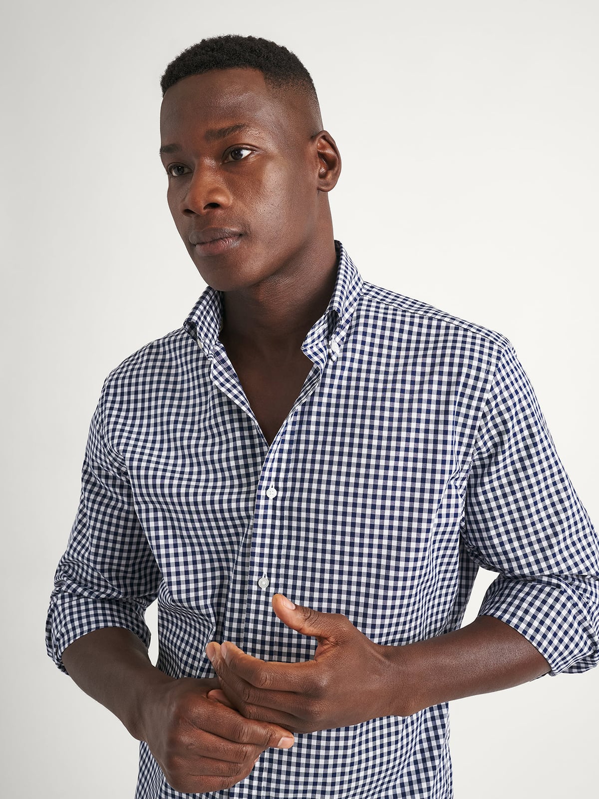 Proper Cloth Men's Navy Gingham Casual Button Down Fitted Shirt - Blue, Size: 5XL, Big, Tall, 100% Cotton