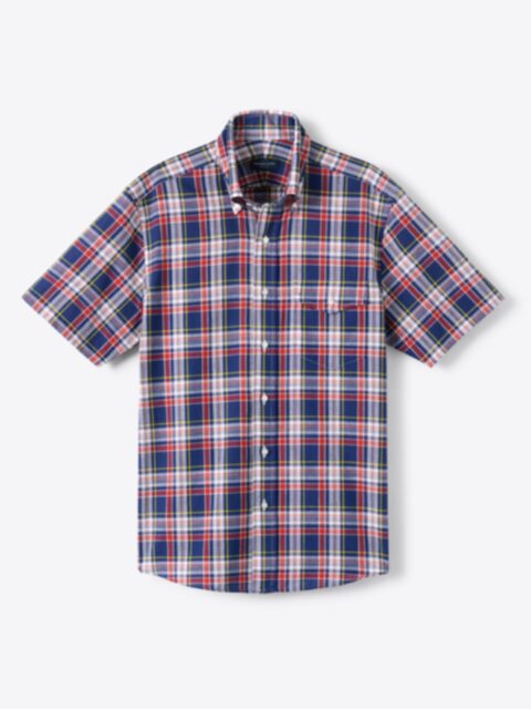 Men's Madras Check Button Down Short Sleeve Shirt | MUJI USA