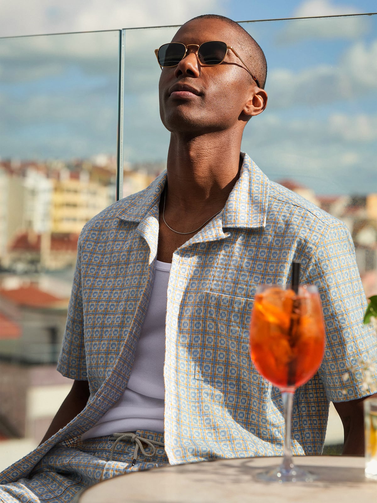 The Portuguese Tile Jacquard Shirt in Blue White and Yellow Tile