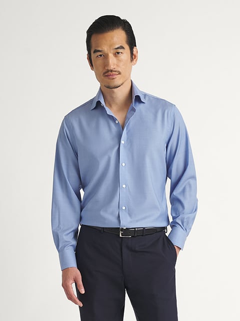 The Thomas Mason Luxury Broadcloth Shirt in Light Blue Multi Stripe
