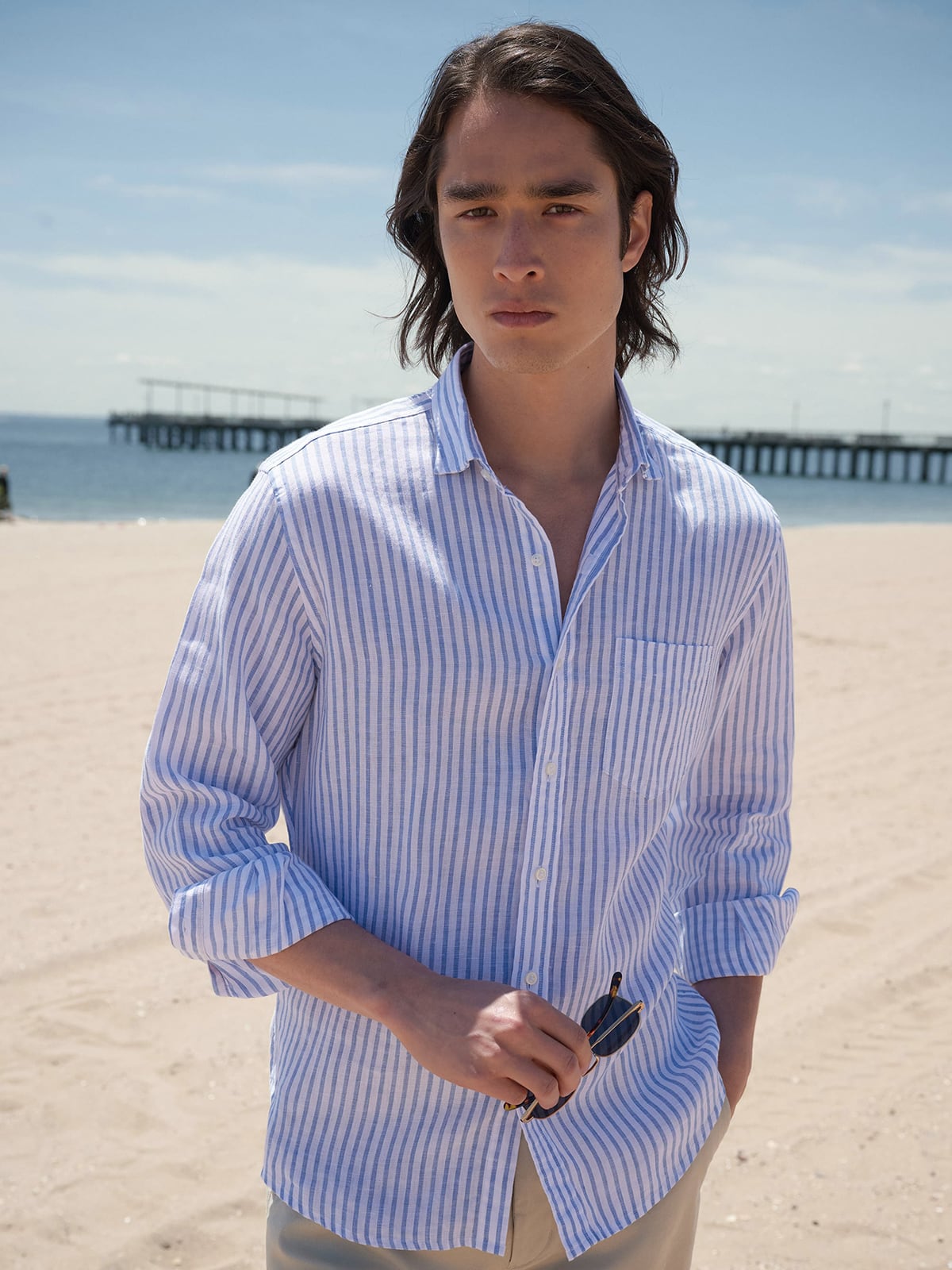 light blue linen dress shirt SUITSUPPLY Light Blue Linen Shirt, Pure Linen, Size: XL-Long, Men's Shirts