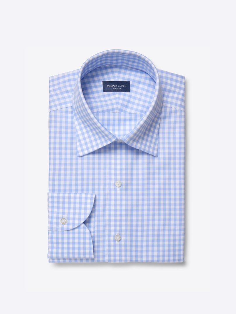 Non-Iron Light Blue Twill Gingham 