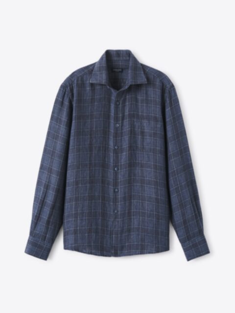 Shop Positano Navy Small Plaid Italian Linen