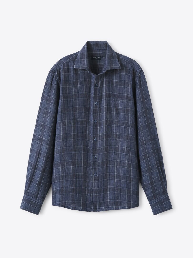 Men’s Positano Navy Small Plaid Italian Linen Thumb