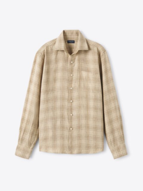 Shop Positano Beige Small Plaid Italian Linen