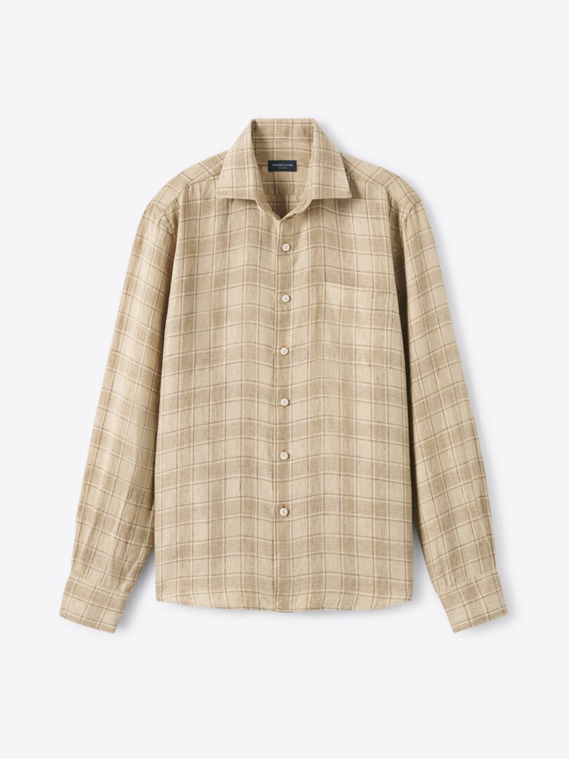 Men’s Positano Beige Small Plaid Italian Linen Thumb
