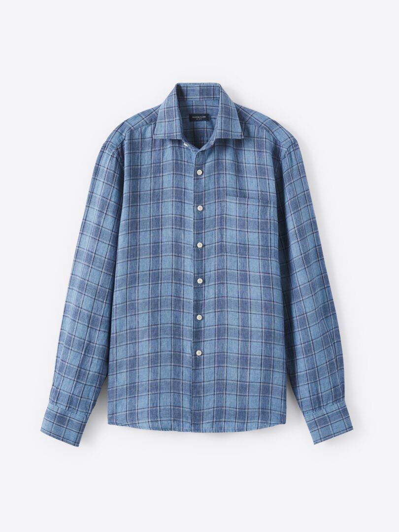 Men’s Positano Light Blue Small Plaid Italian Linen Thumb