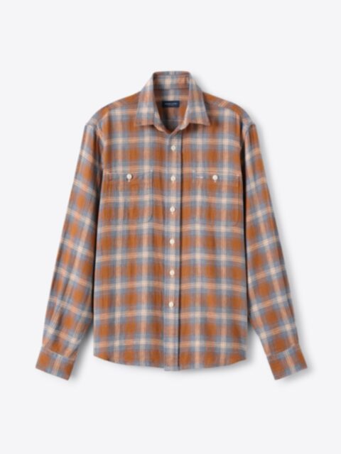 Shop Sedona Rust and Blue Cotton Linen Plaid