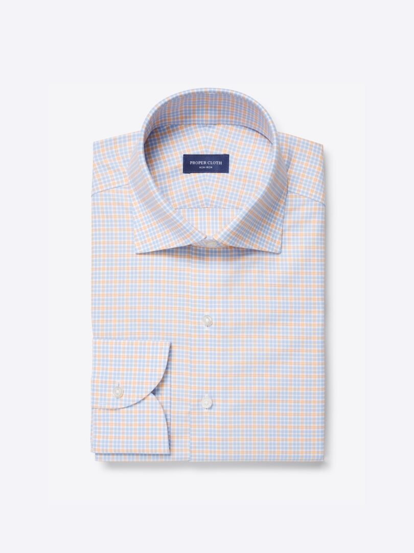 Men’s Thomas Mason Non-Iron Light Blue and Orange Multi Check Thumb