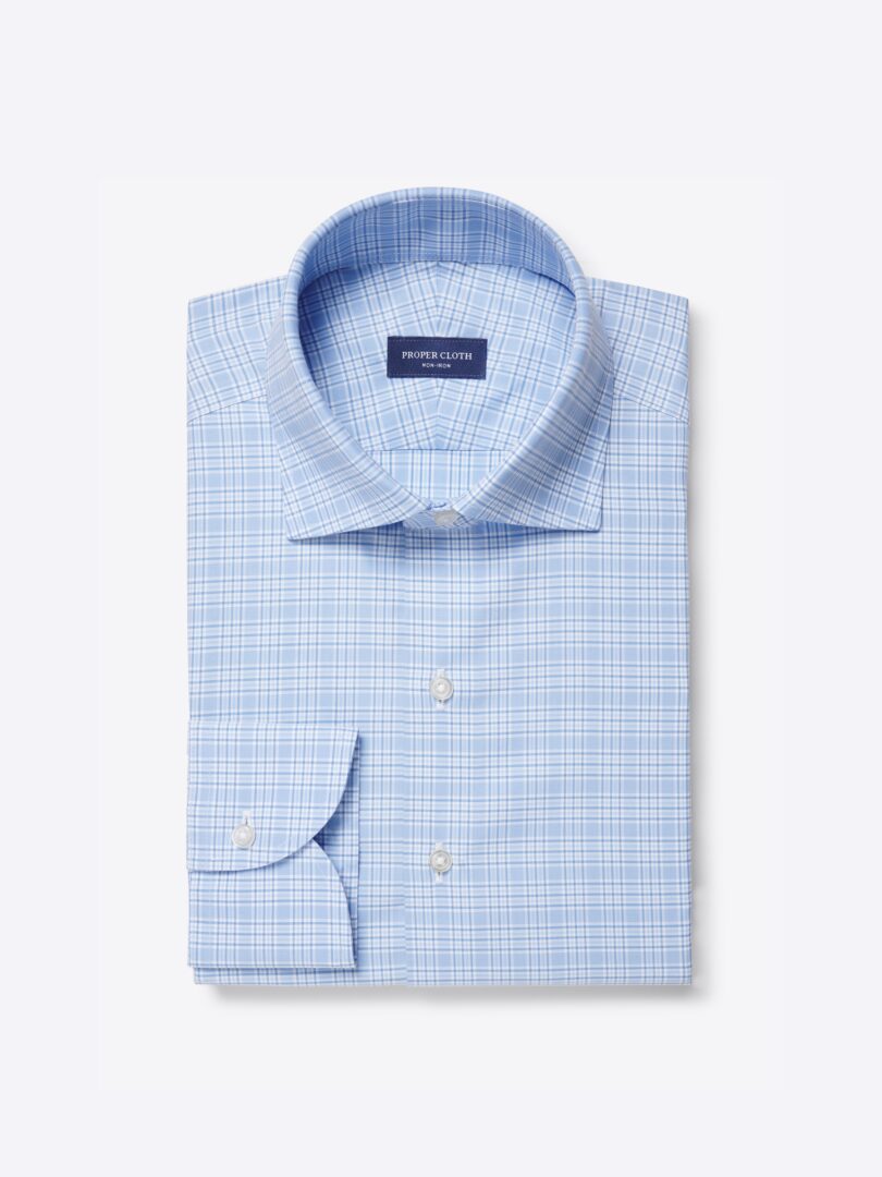 Men’s Thomas Mason Non-Iron Light Blue and Navy Multi Check Thumb