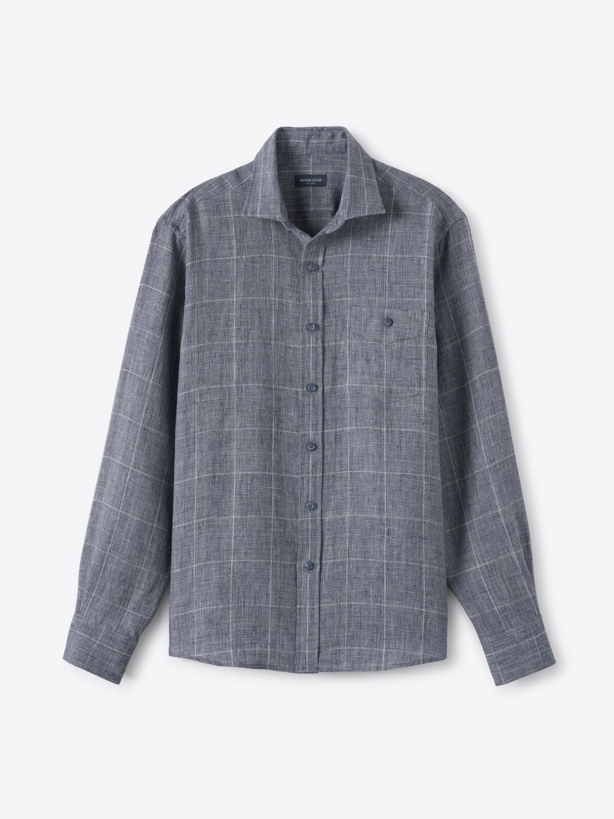 The Italian Linen Melange Shirt in Slate Plaid