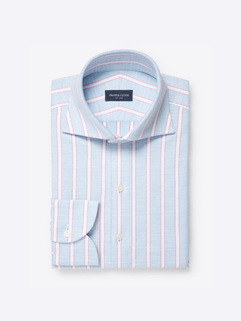 Men’s Amalfi Light Blue White and Red Stripe Stretch Pique Thumb